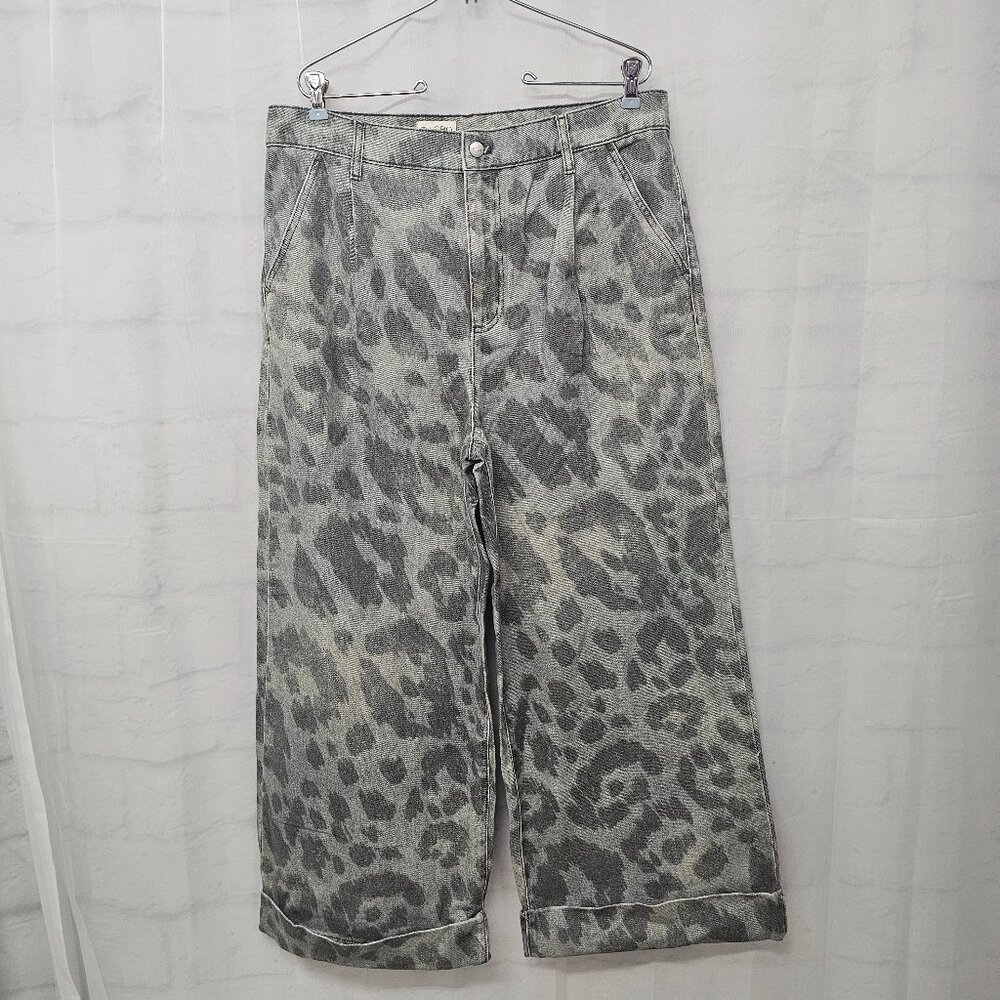 Anthropologie Pilcro Jeans Gray Leopard Super Wide Leg Crop Cuffed 31 - Picture 10 of 10